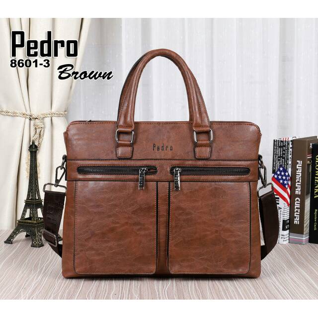 Tas Laptop Pedro Pria Tas Kerja Office Bahan Kulit Warna Coklat Grosir Tas Batam Impor Murah