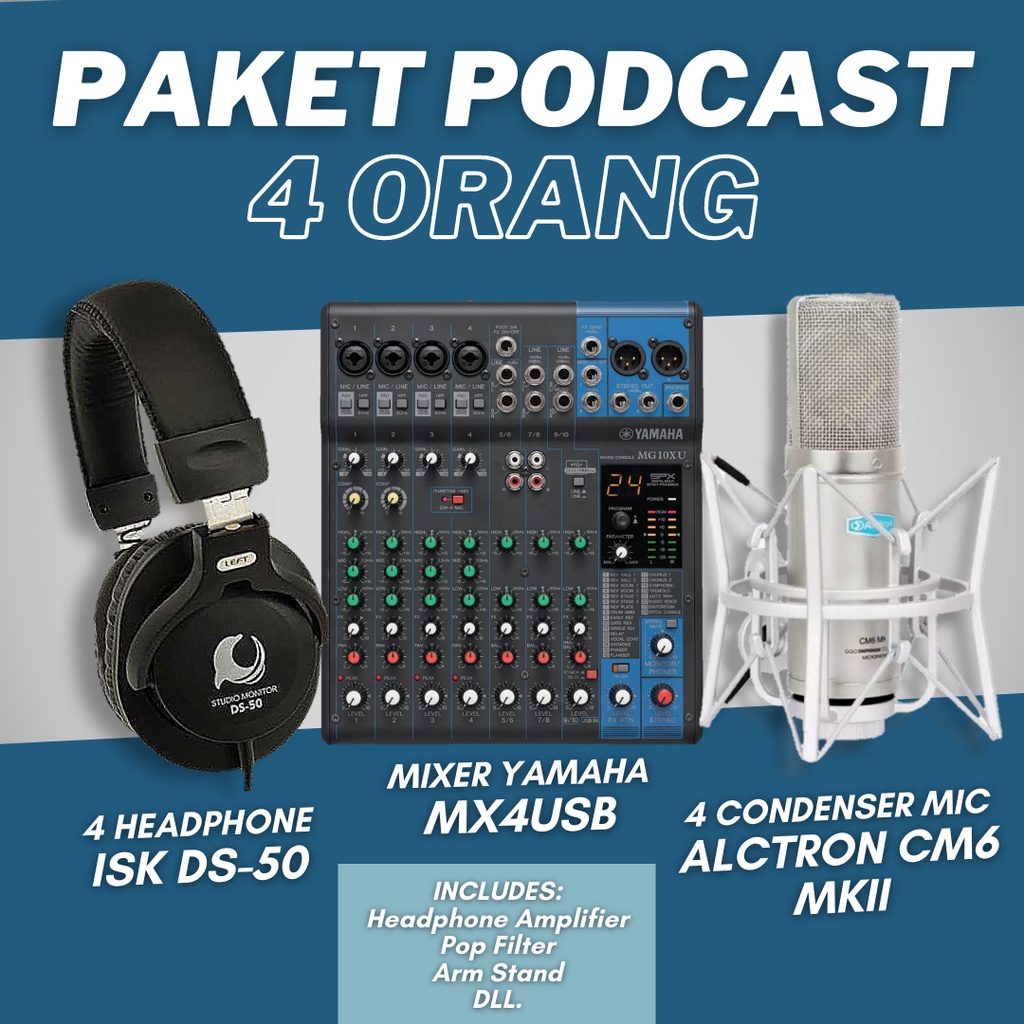 Jual Paket Podcast 4 Orang Mixer Yamaha MG10XU Mic Alctron CM6 MKII