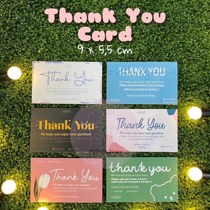 Jual (FREE 50pcs Custom Sticker) 50pcs Custom Thank You CardKartu