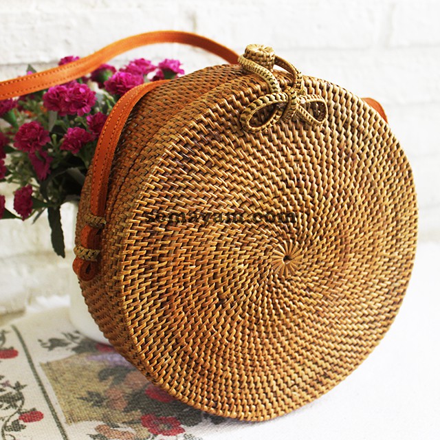 Tas Rotan / Ate Bulat Bali 20cm (Kancing Pita) Shopee Indonesia