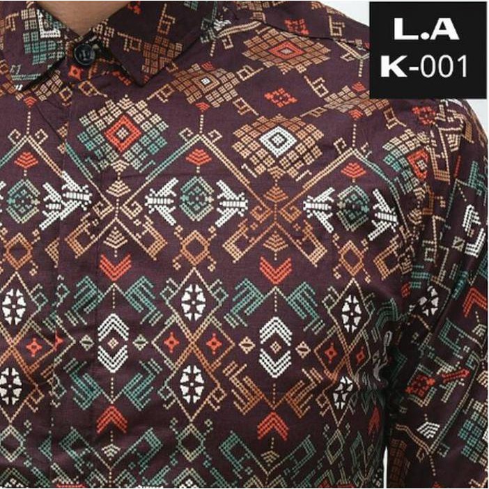 Batik Pria ) Kemeja Pria Lengan Panjang Motif Batik Songket Coklat KUALITAS  Terbaru | Shopee Indonesia