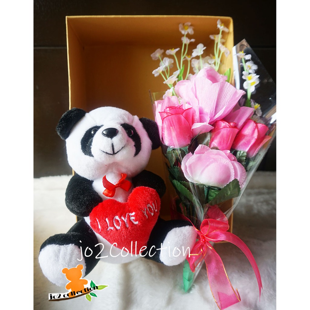 Jual Bouquet Boneka Panda , Coklat Fererro Rocher Dalam Karangan Bunga | Shopee Indonesia
