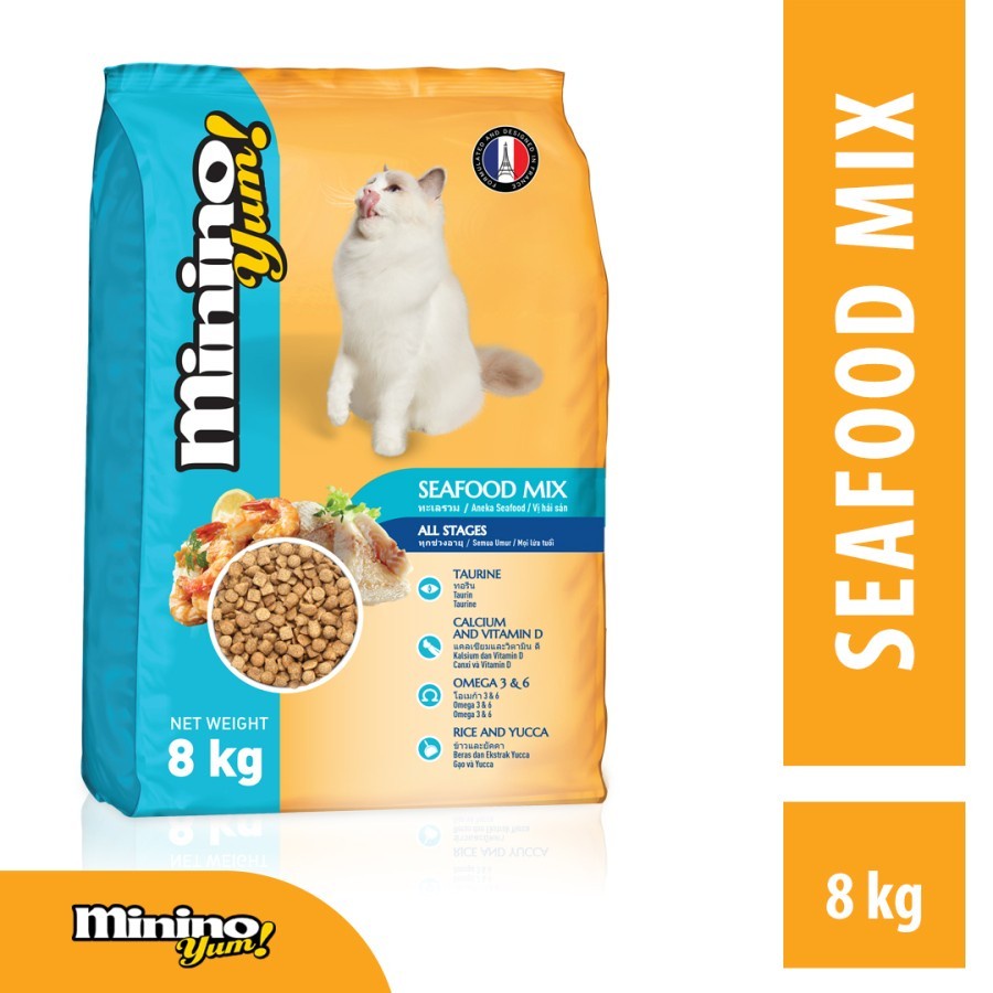 Jual Minino Yum Seafood mix 8 Kg Makanan Kucing 8Kg cat food Shopee