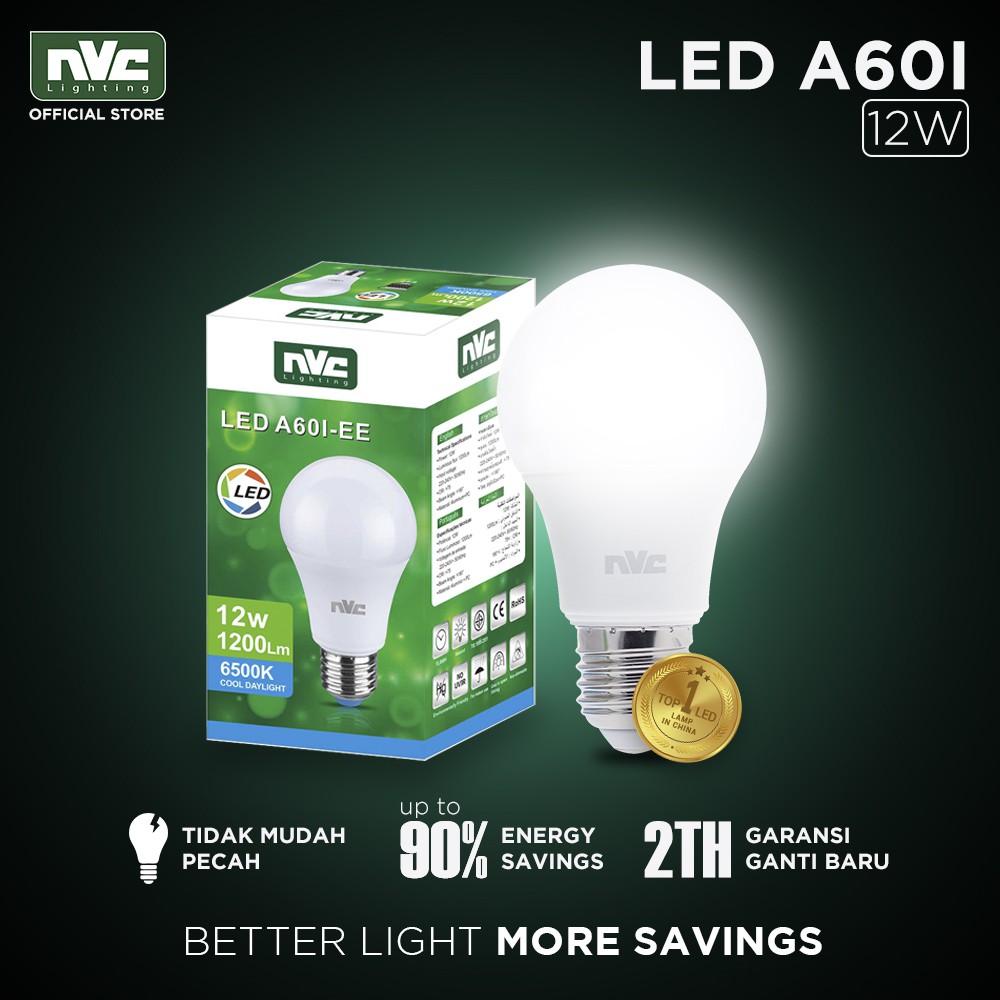Lampu LED NVCA60IEE / Warna Putih 12 Watt / Bohlam Murah Hemat Listrik Shopee Indonesia