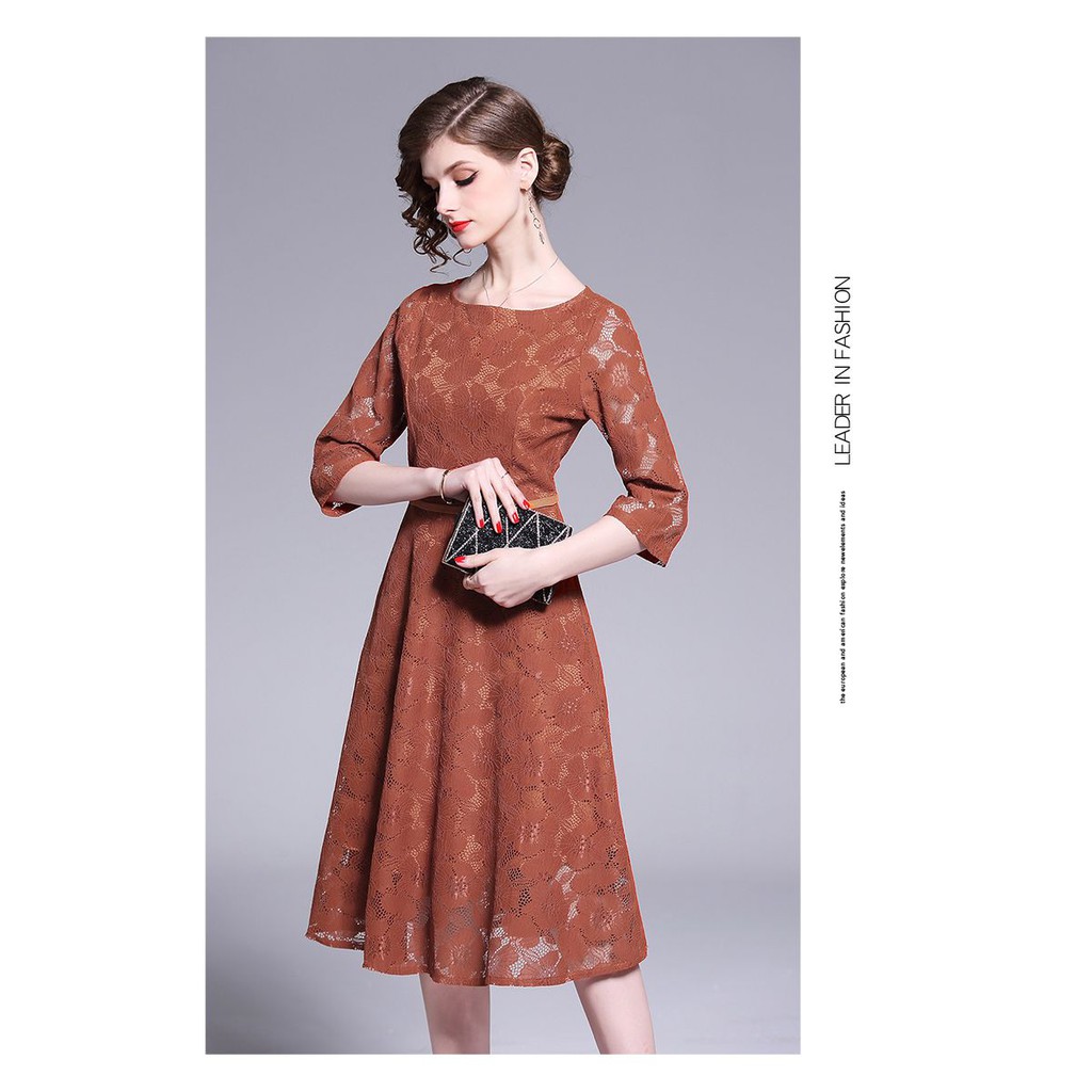 Jual Party Dress Brukat Import Korea Gaun Pesta Brokat Warna Coklat Lace Premium 37282 | Shopee Indonesia