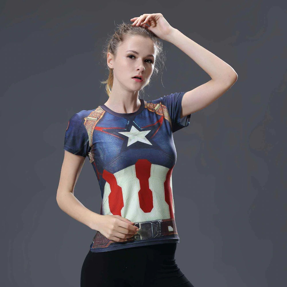 Jual Termurah Summer Women Compression T Shirt Marvel Captain America Quick  Dry Exercise Tees Tops Indonesia|Shopee Indonesia