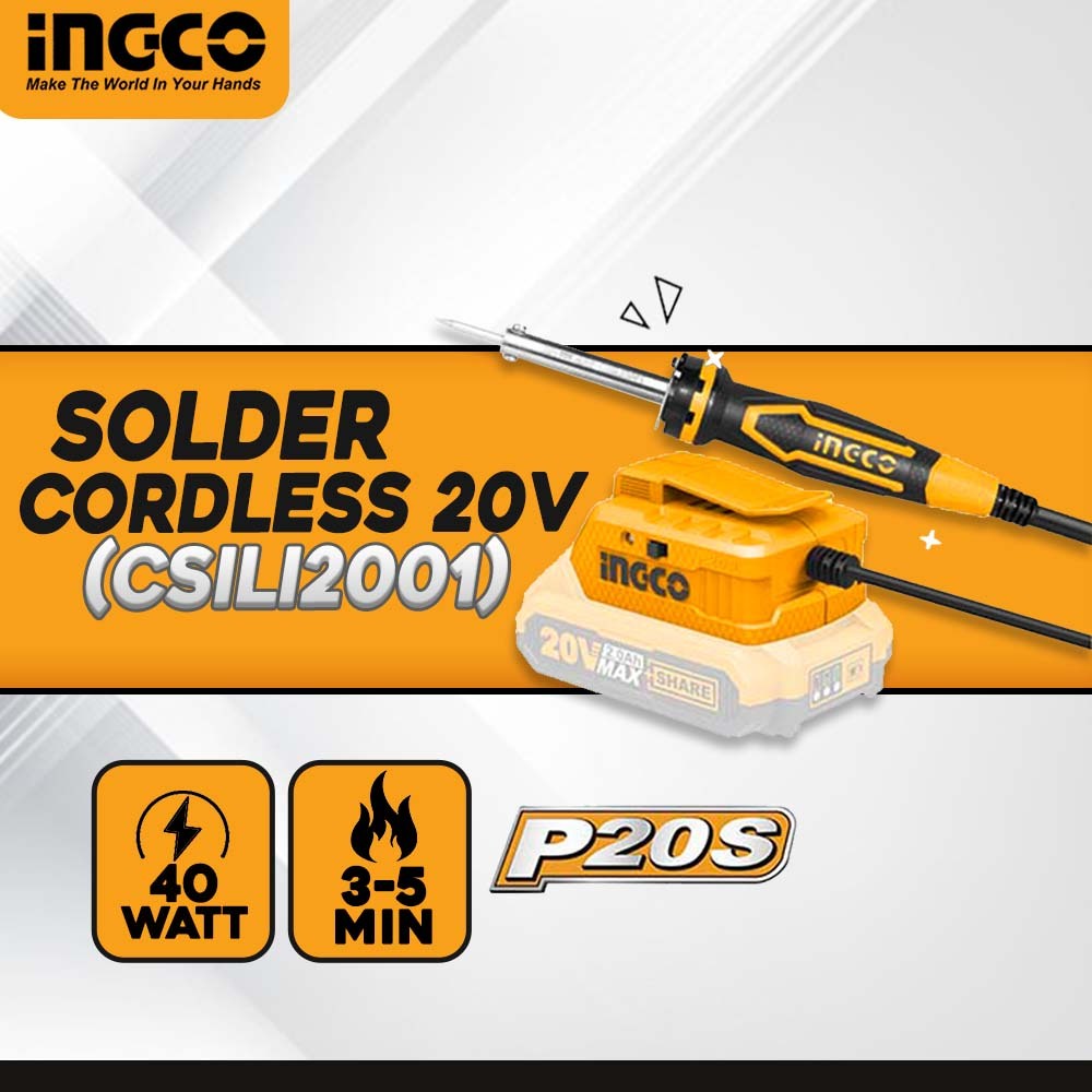 SOLDER CORDLESS 20V INGCO SOLDER BATERAI SOLDERING IRON 40W CSILI2001