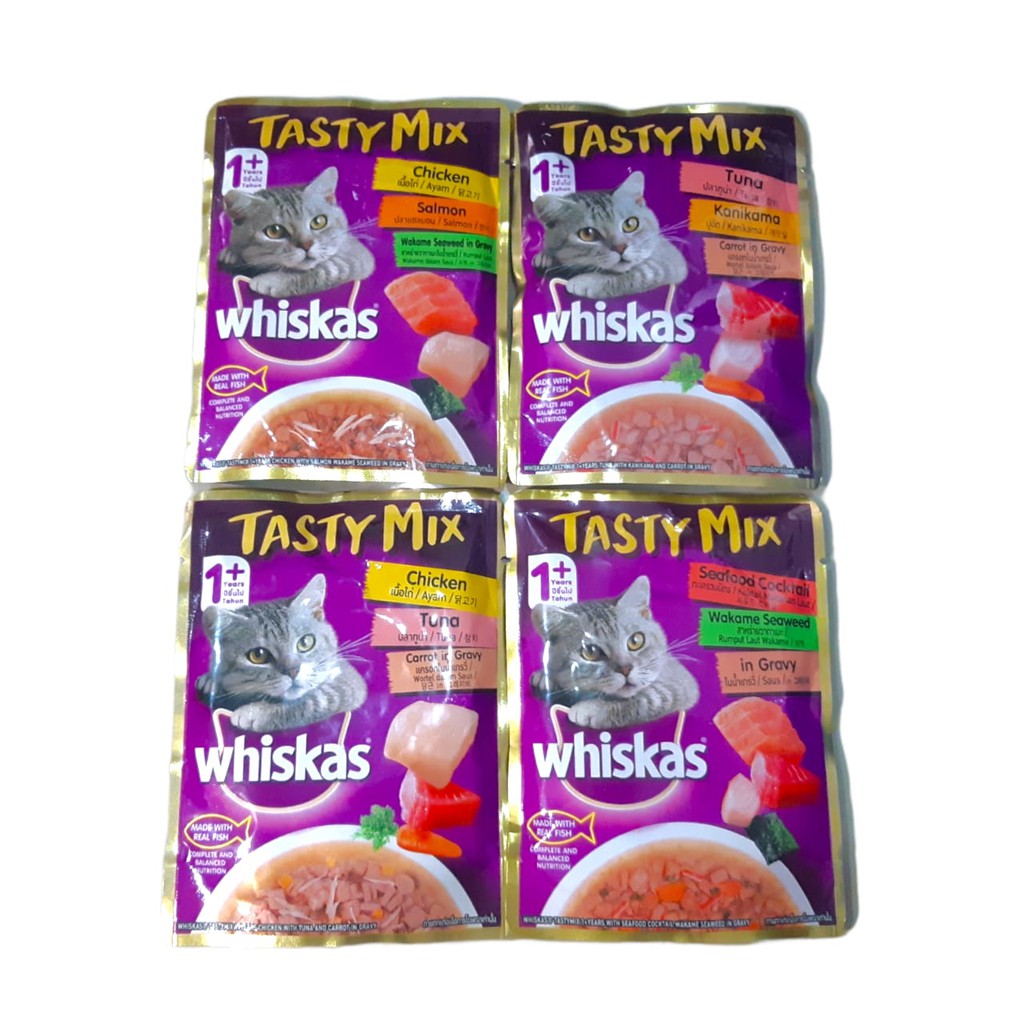 Jual WHISKAS POUCH TASTY MIX 85GR PAKAN KUCING ADULT BASAH Shopee
