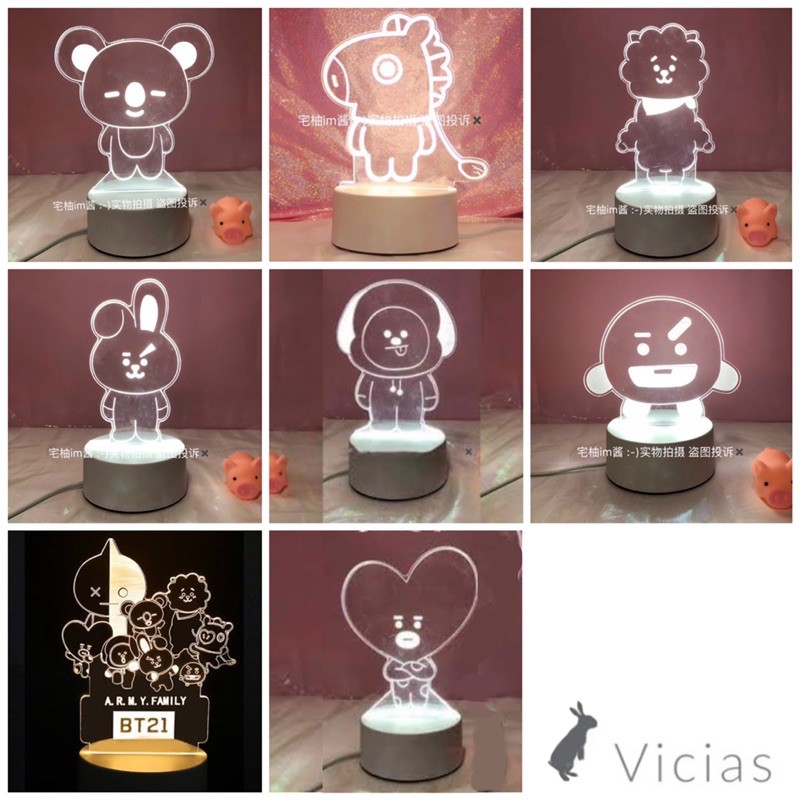 Lampu 3D BTS BT21 Army KPOP / Lampu Acrylic Kaca Tata Chimmy Cooky Rj