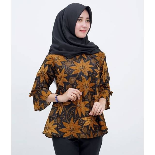 Jual Baju Batik Atasan Wanita Lokal Coklat Hitam Lengan Lonceng Katun Ukuran M L Xl Murah Berkualitas | Shopee Indonesia