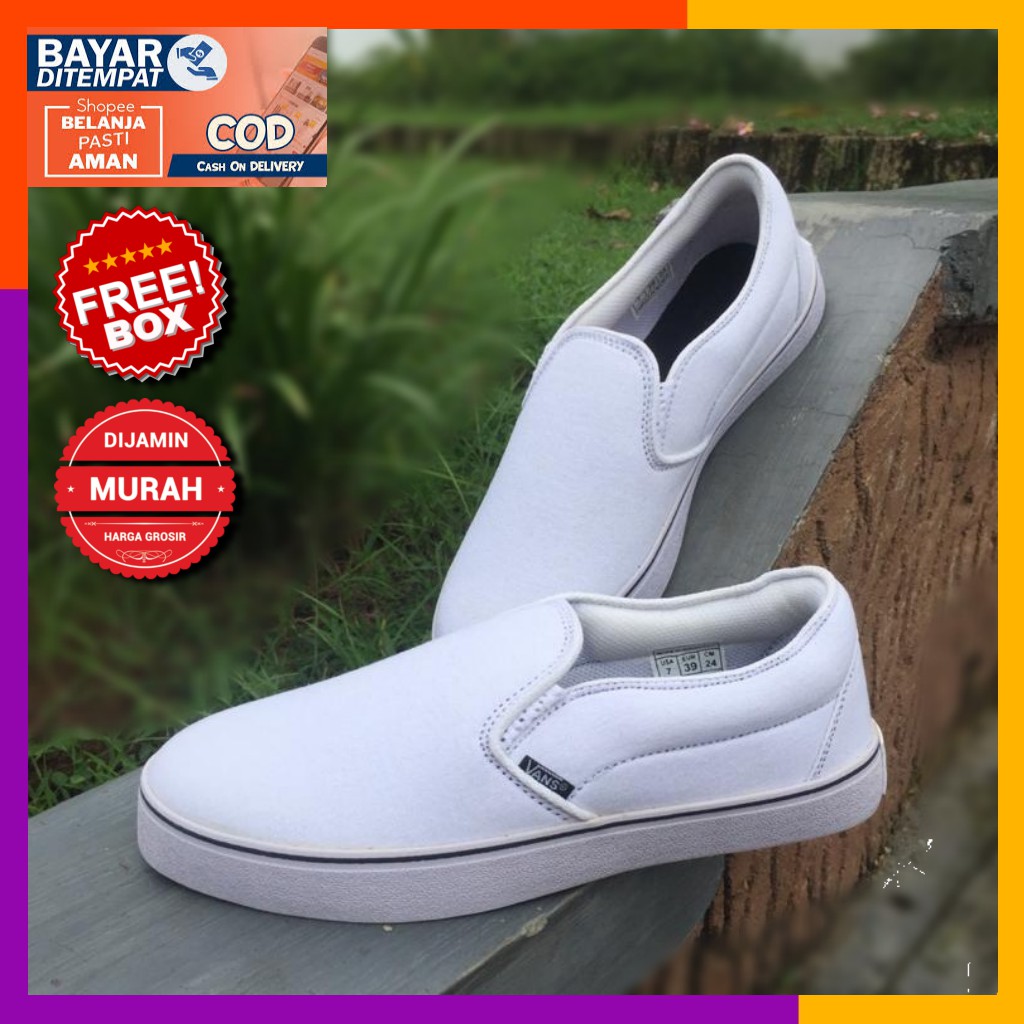 SEPATU VANS SLIP ON SLIPON PUTIH SLOP KASUAL TANPA TALI Shopee Indonesia
