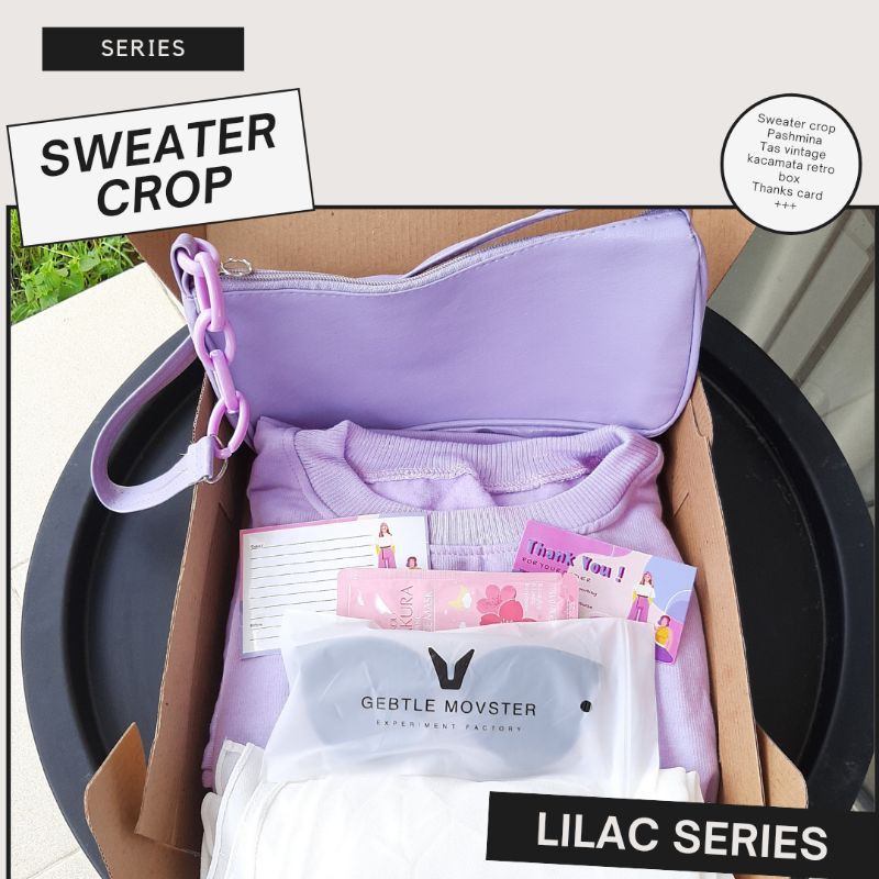 OOTD Lilac Sweater Oversize Crop Special Gift Box Kado