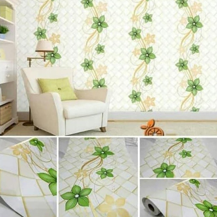 Wallpaper Stiker Dinding Kamar Tidur Bunga Hijau Diamond Walpaper Murah