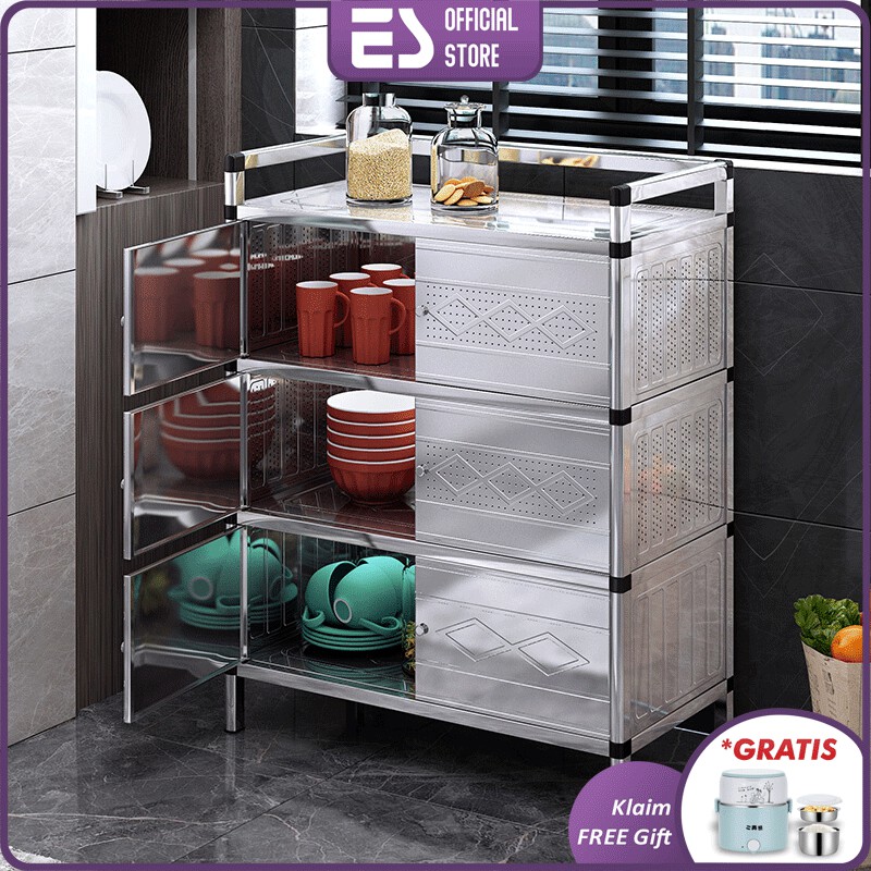 ES Lemari Dapur Stainless Steel Lemari Penyimpanan perlengkapan Dapur