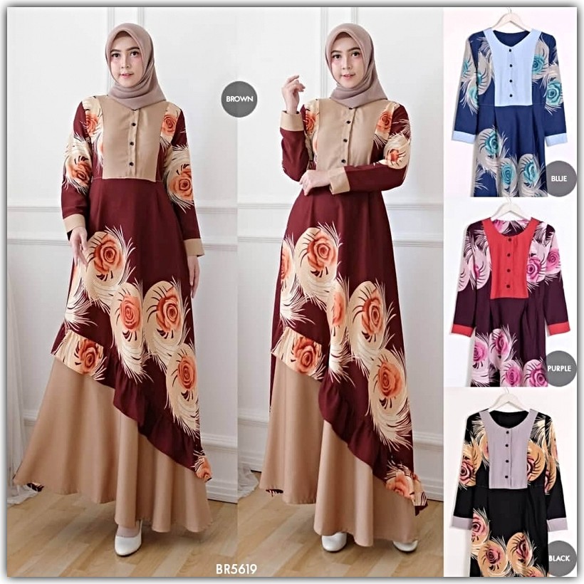15+ Trend Terbaru Gamis Kombinasi Polos Dan Motif Nikies Diary