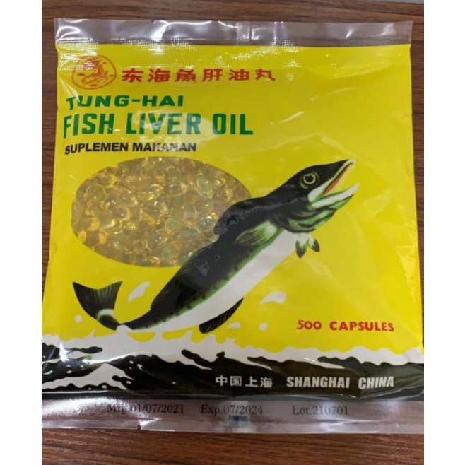 Jual minyak ikan tung hai fish liver oil isi 500 kapsul penumbuh bulu