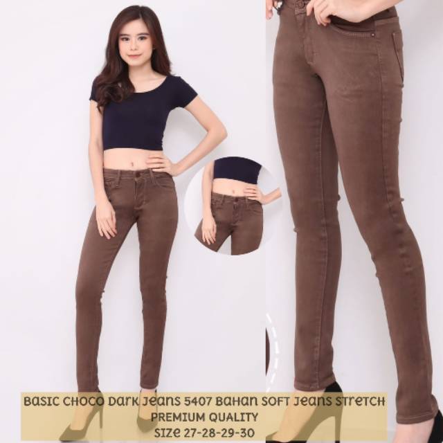 Jual Real Picture - Jeans Basic Dark Choco 5407 / Celana Jeans Wanita / Jeans Coklat Polos / Celana Murah | Shopee Indonesia