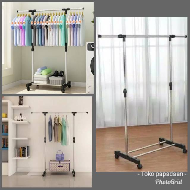 Jual MH X11 Stand hanger single rak Serbaguna dengan 4 roda Shopee