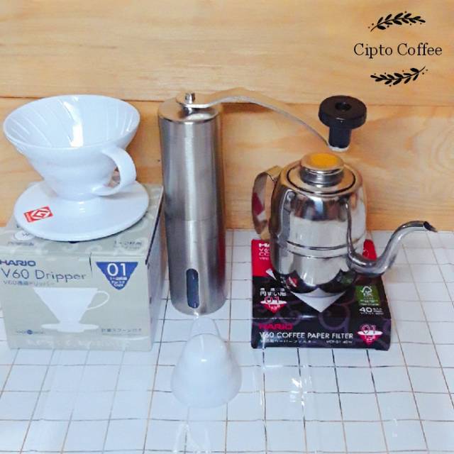 Jual Paket Alat Kopi Manual Brewing Hario V60 Dripper Coffee Grinder