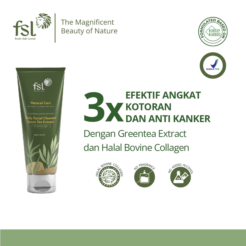 Jual FSL Daily Facial Cleanser Gentle Facial Wash dengan Collagen Greentea Extract Tea Tree Oil