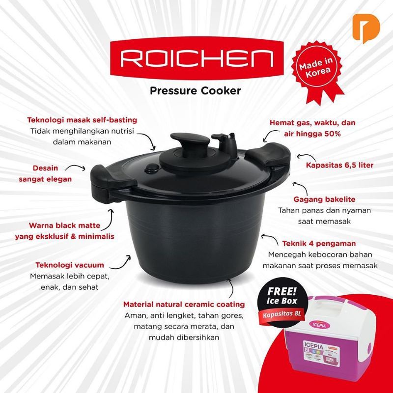 Jual Panci Presto Korea Original Roichen Vacuum Pressure Cooker 6,5L Serbaguna Indonesia|Shopee Indonesia
