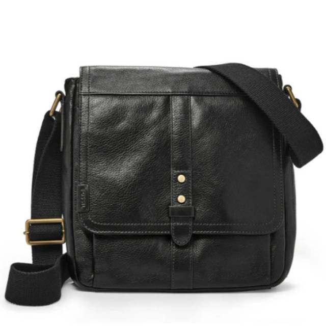 Tas Pria FOSSIL Travis City Bag Black Leather Original Crossbody Cowok Kulit Asli Hitam Branded