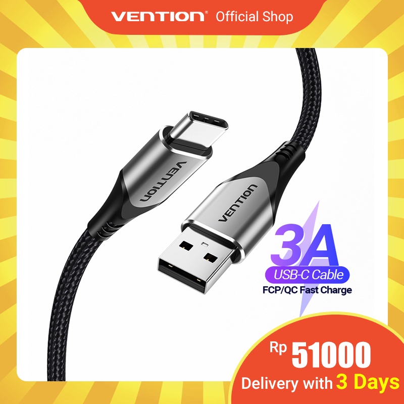 Jual Vention Kabel Data Type C Cable Quick Charge Nylon Usb A To Usb C Cable 3A Fast Charging Compatible | Shopee Indonesia