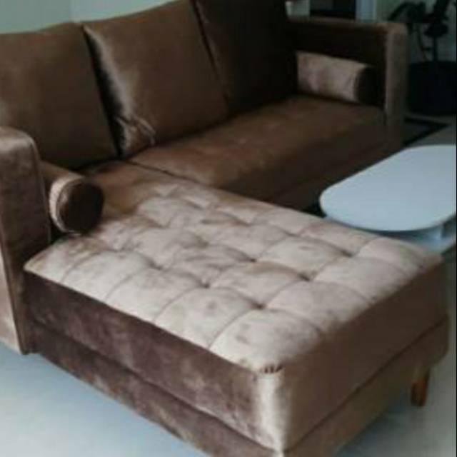 Jual Sofa L Coklat Bludru Minimalis | Shopee Indonesia
