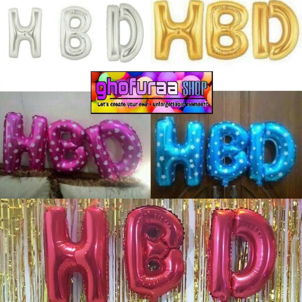 BALON FOIL HBD 1 set 3 HURUF WARNA GOLD SILVER PINK BIRU