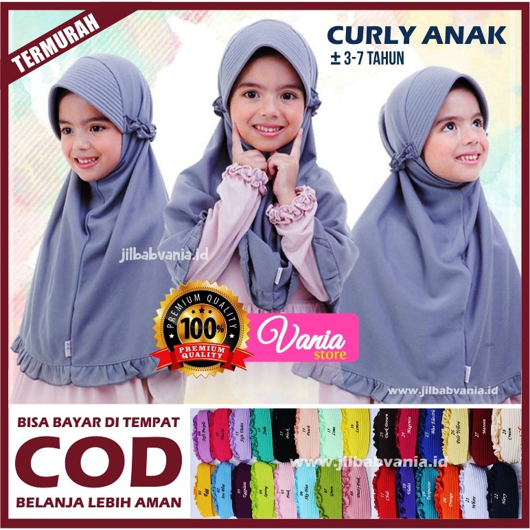 Jilbab Vania CURLY ANAK Hijab Polos Model Kriwil Bergo Khimar Instan