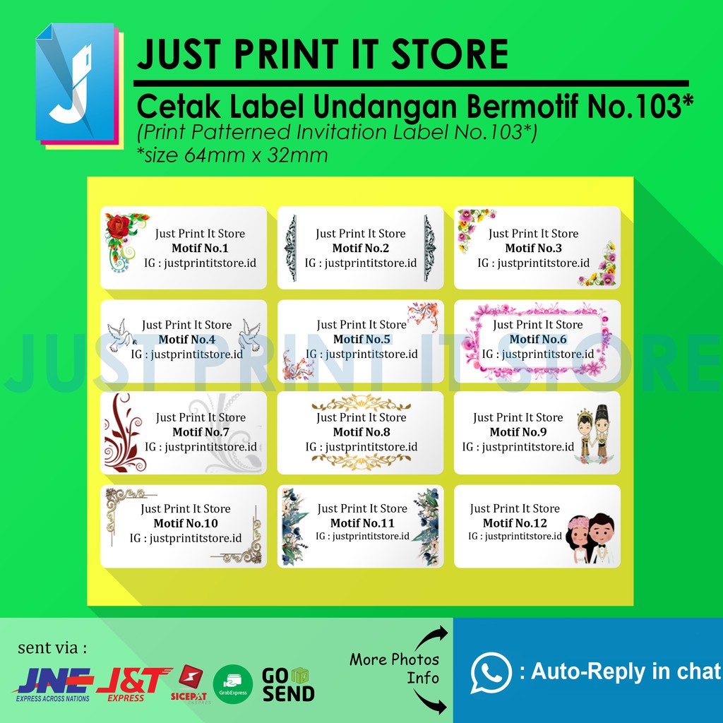 Print / Cetak Label Undangan No.103 Bermotif Shopee