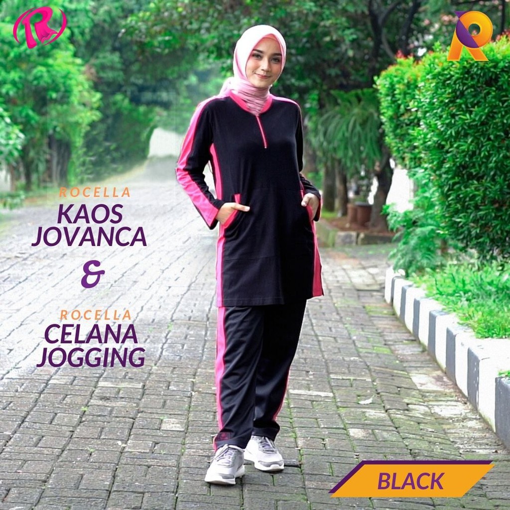 Setelan Olahraga Wanita "Jovanca & Jogging" Muslimah Kaos & Celana