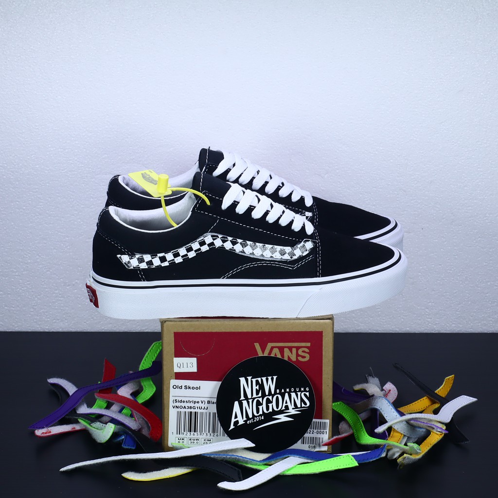 Sepatu Vans Old Skool Sidestripe V Black White Hitam Putih Art