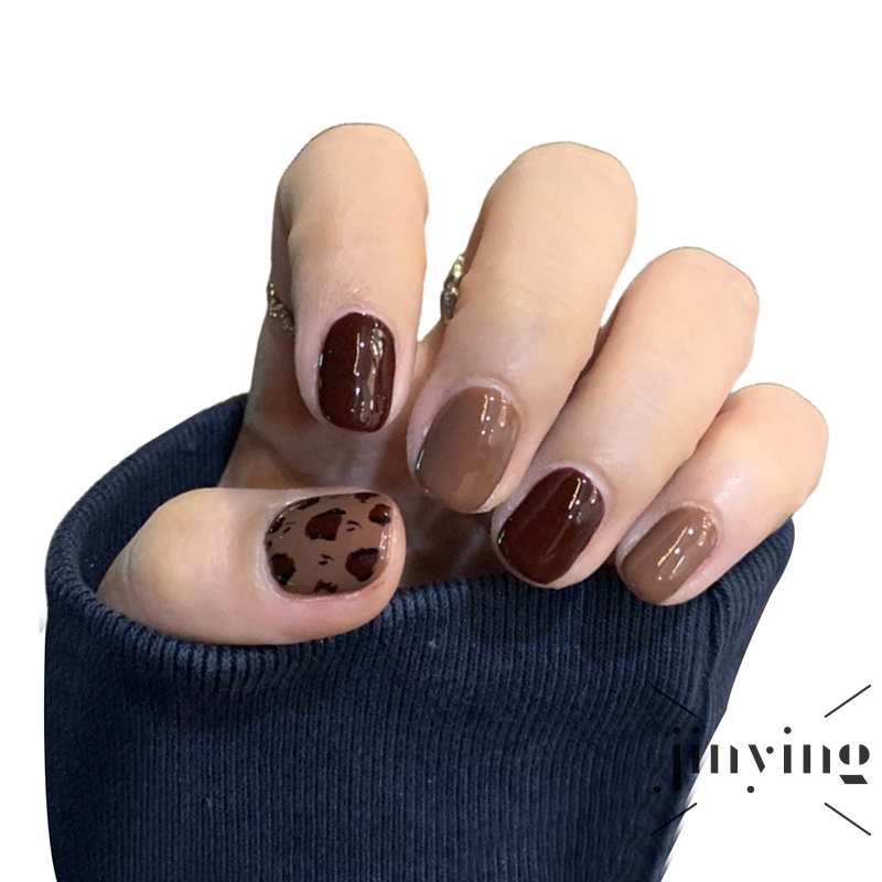 Jual S Wind 24Pcs / Set Kuku Palsu Motif Leopard Warna Coklat / Kopi Untuk Nail Art / Manicure | Shopee Indonesia