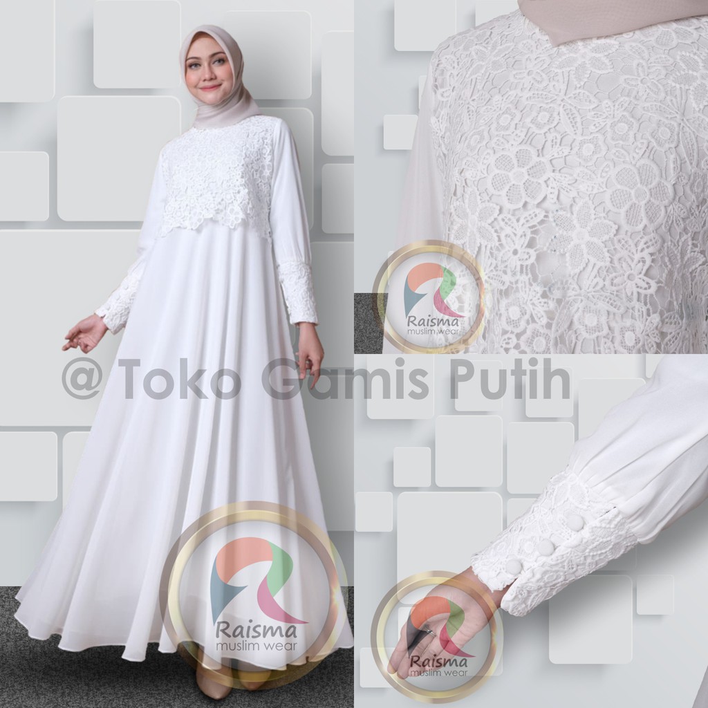 Raisma Gamis Putih Tulang Lebaran Cantik Dan Elegan / Baju