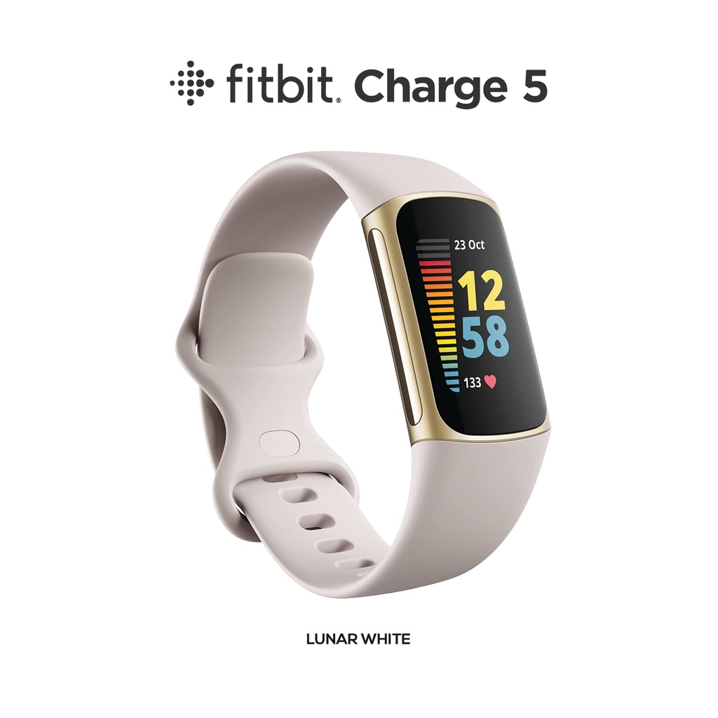 Jual Fitbit Charge 5 Fitness Tracker Smartwatch - Lunar White / Soft Gold Stainless Steel Indonesia|Shopee Indonesia