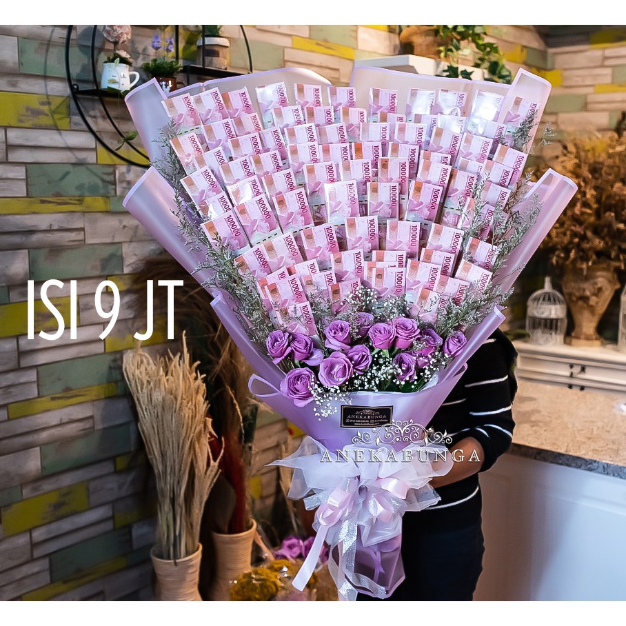 Jual Buket Bunga Uang Money Flower Cash Hand Bouquet Duit Bank Asli