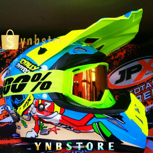 Jual helm JPX moto Cross trail ktm klx crf X25 underwater kura kura laut gloss plus goggle 100