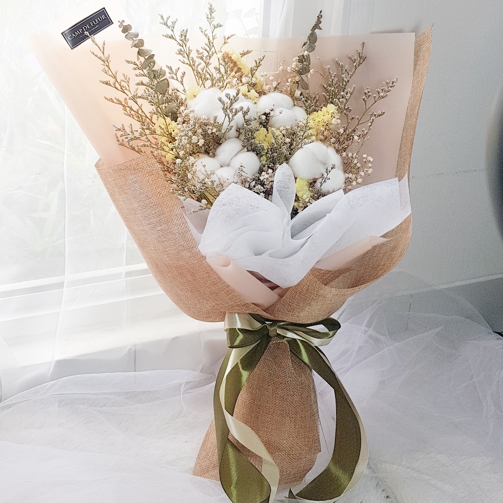 Jual 4 Cotton Dried Flower Bouquet Buket Bunga Kering Buket Wisuda