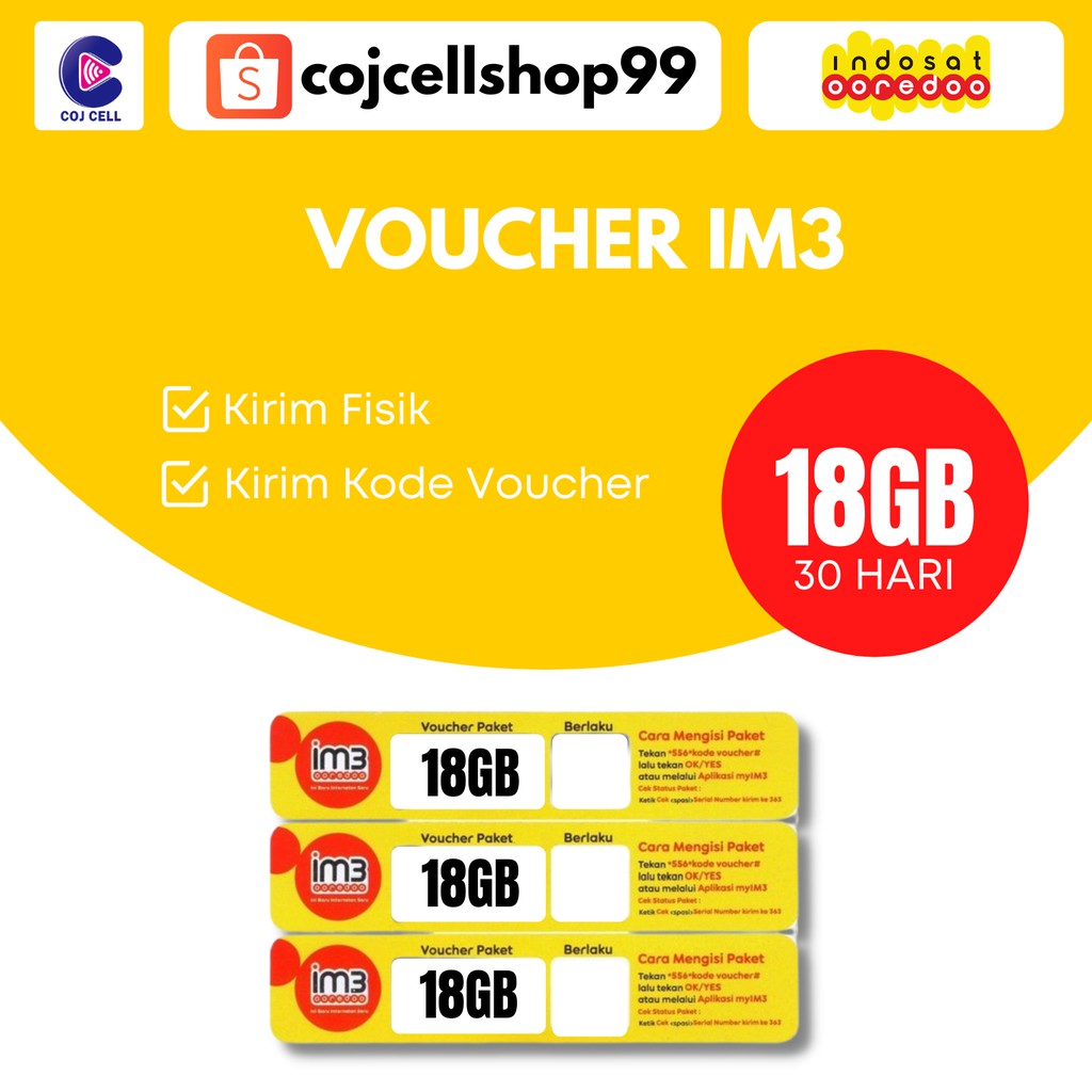 Voucher IM3 Freedom 18GB Kirim Fisik / Kirim Kode Voucher