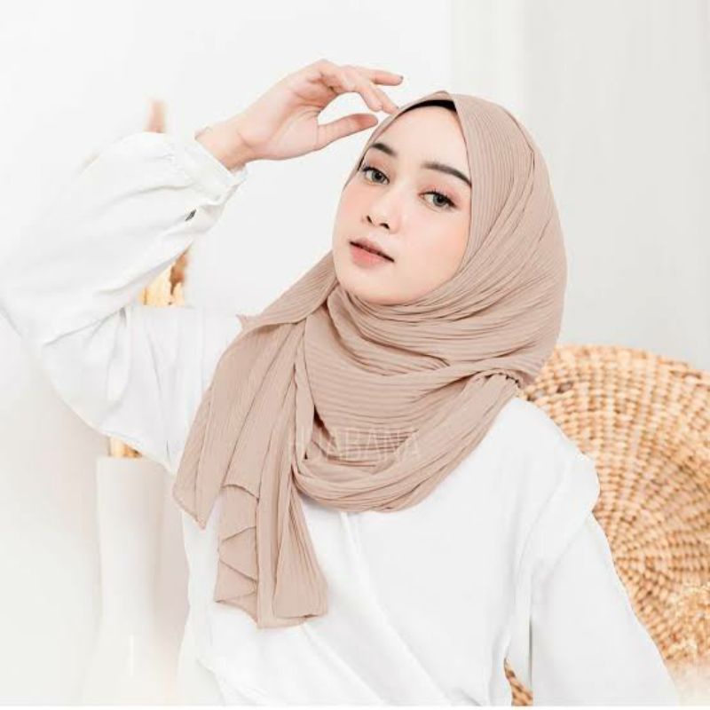 Jual Jilbab Pashmina Full Plisket Premium Coklat Susu | Hijab Pashmina | Kerudung Pashmina | Plisket Lidi | Shopee Indonesia