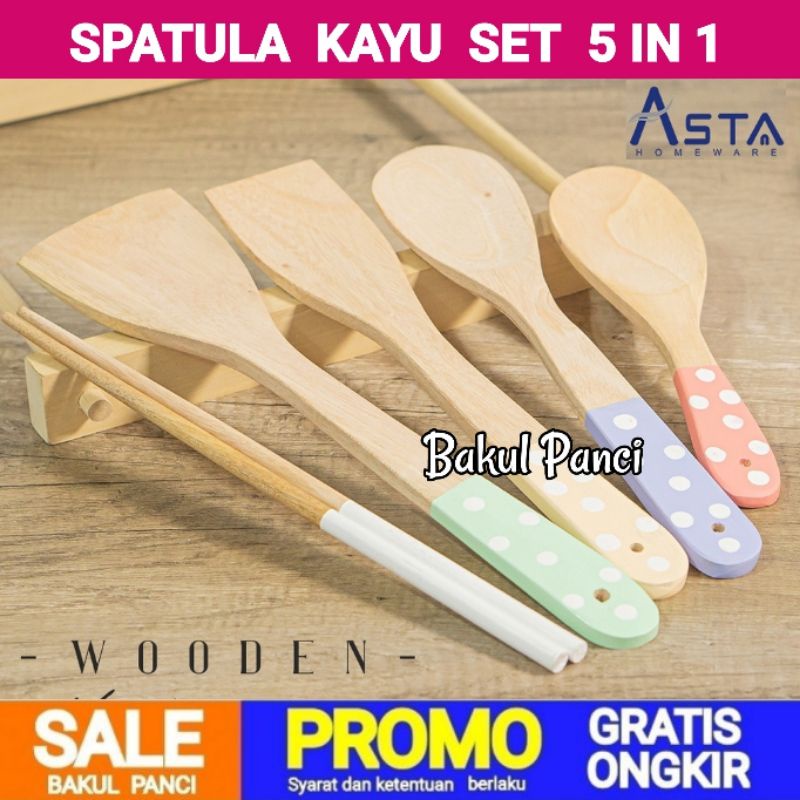 Jual SPATULA KAYU ASTA WOODEN SPATULA 5 IN 1 SODET SUTIL ERUS