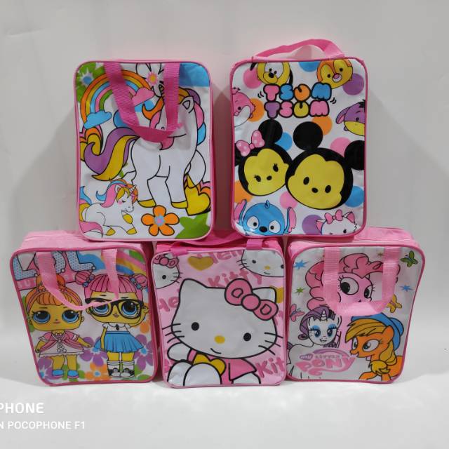 Goodie bag/Tas tenteng bersleting karakter anak/ tas souvenir Ultah Shopee Indonesia