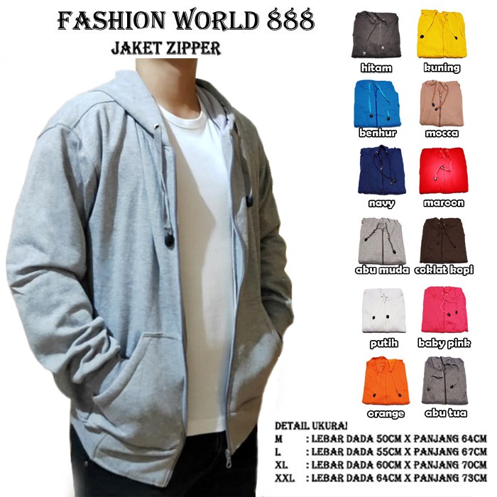 Jual Jaket Sweater Polos Hoodie ZIPPER ukuran M L XL XXL Fashion world