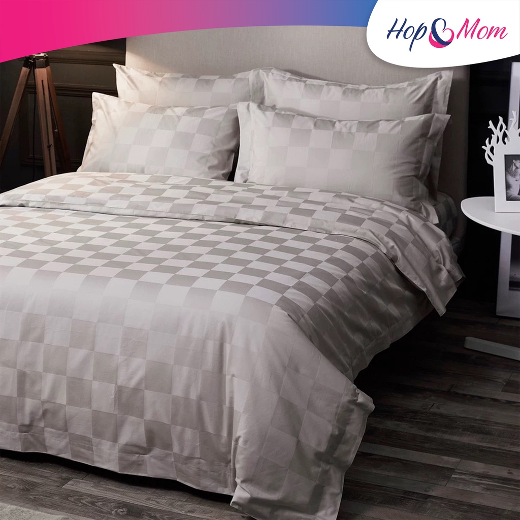 Jual BED COVER SET HOTEL BEDCOVER HOTEL JAKARTA KATUN DOBBY PUTIH KOTAK