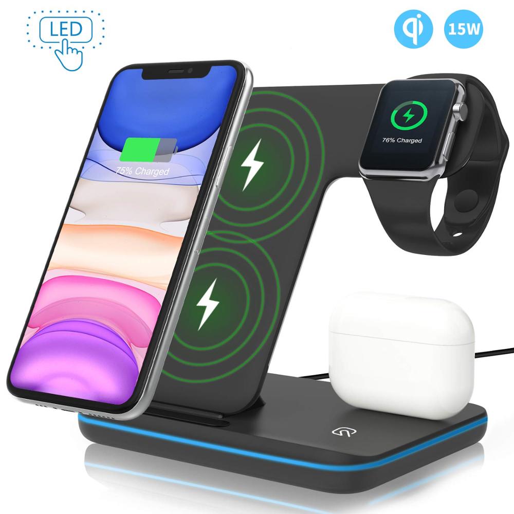 Jual Wireless Charger Cepat Wireless Charger Stand 3 In 1 Qi 15W Fast Charging Dock Station For Apple Wat | Shopee Indonesia