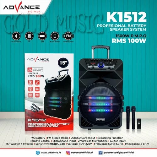 Jual Speaker Aktif 15 inch ADVANCE K1512 Portable 2 Mic Wireless