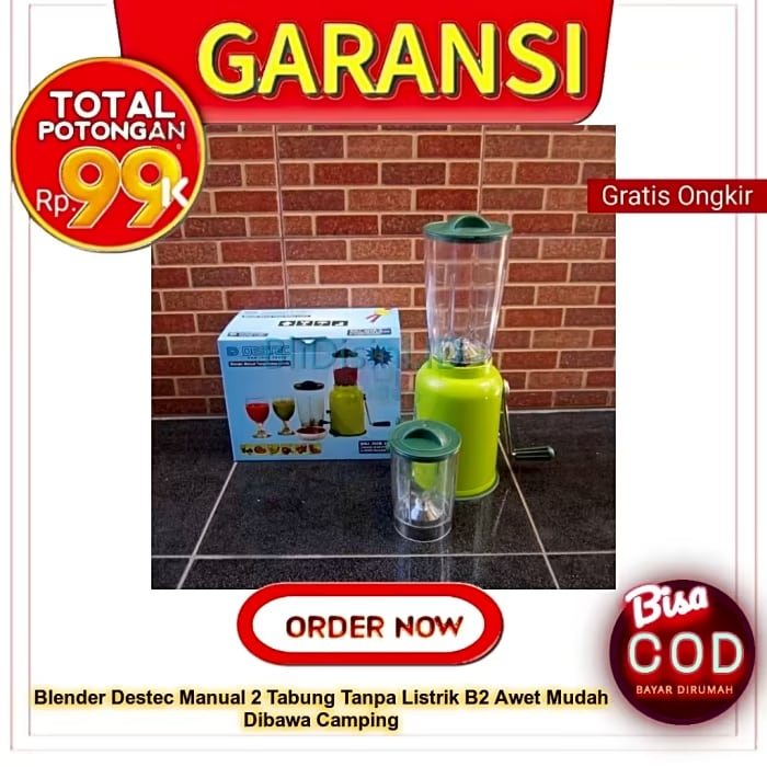 Jual Blender Destec Manual 2 Tabung Tanpa Listrik B2 Awet Mudah Dibawa