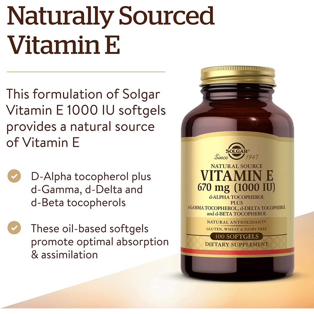 Jual Solgar Vitamin E 1000 Iu (100 Softgels) Antioxidant, Skin & Immune Indonesia|Shopee Indonesia