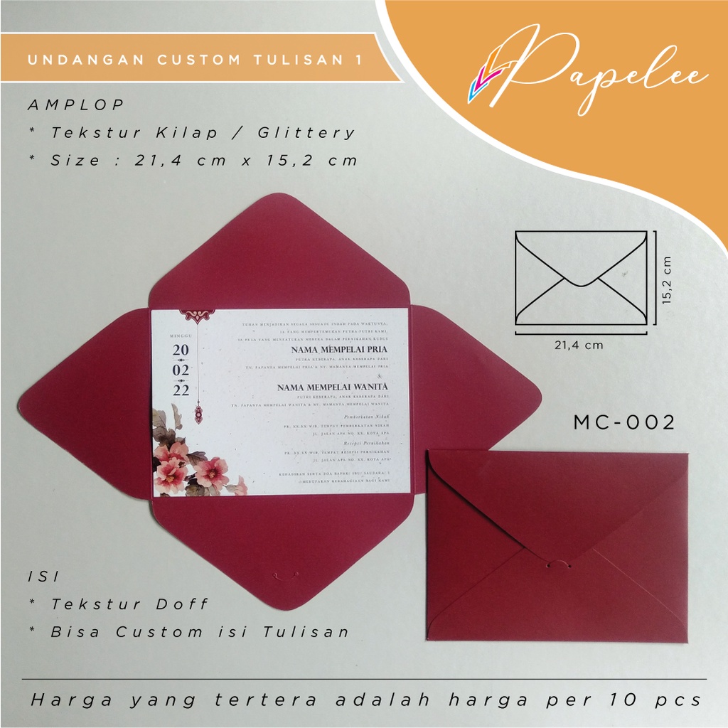 Jual UNDANGAN PERNIKAHAN / WEDDING INVITATION (CUSTOM ISI/TULISAN